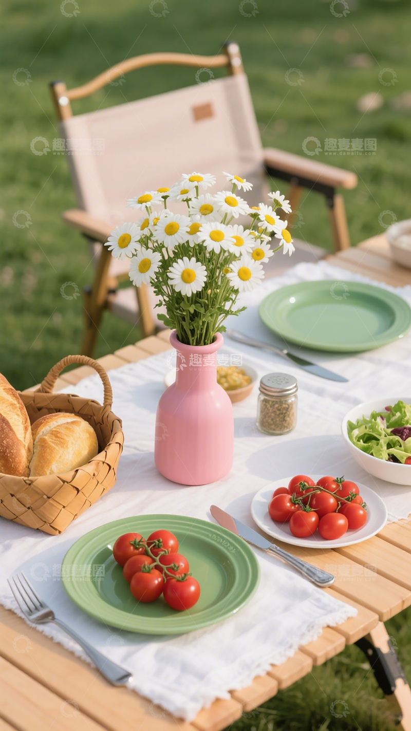 高清大图下载【趣麦麦图】户外清新野餐雏菊简餐自然风景美食摆盘