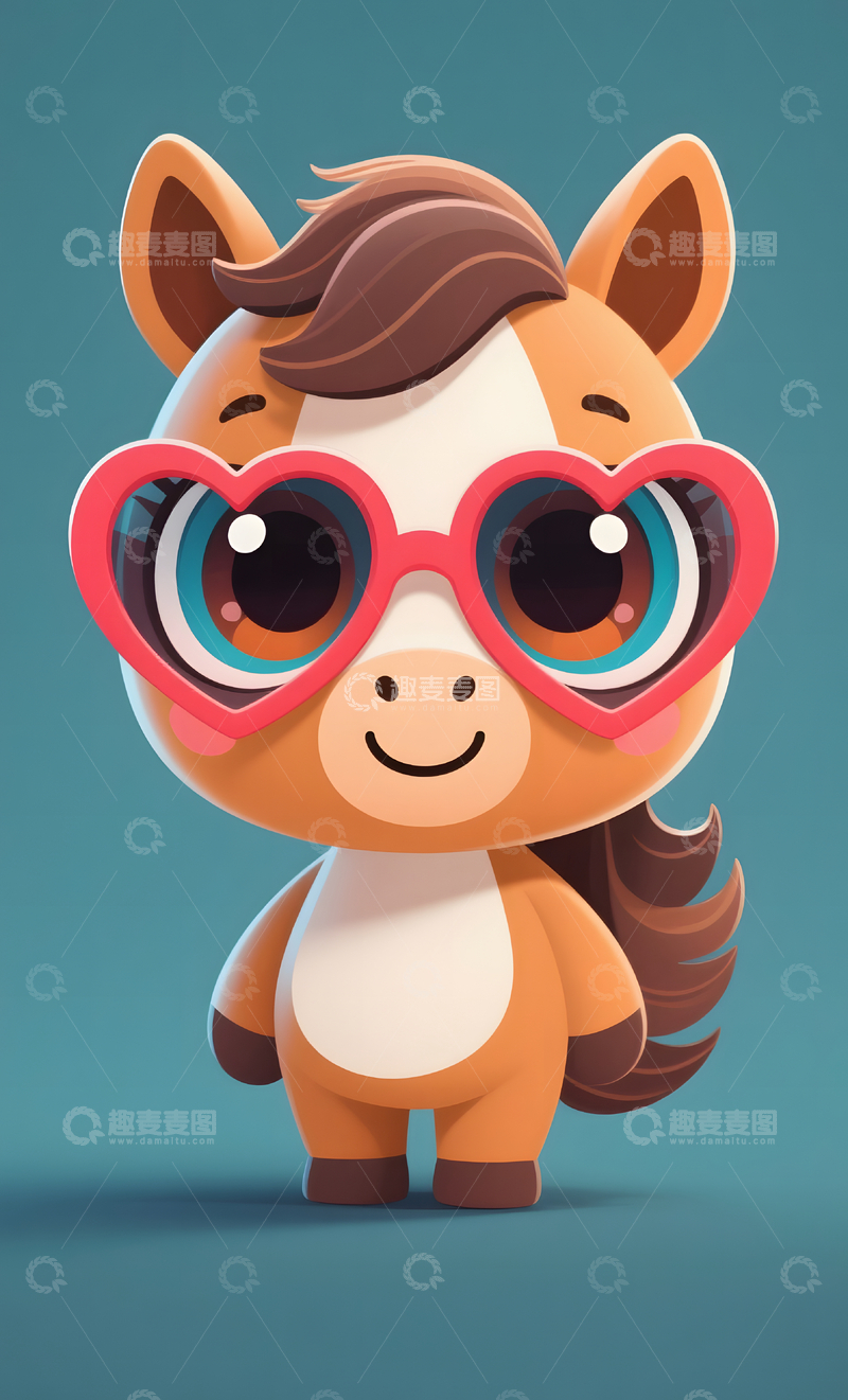 高清大图下载【趣麦麦图】马年3D卡通马儿图案插画