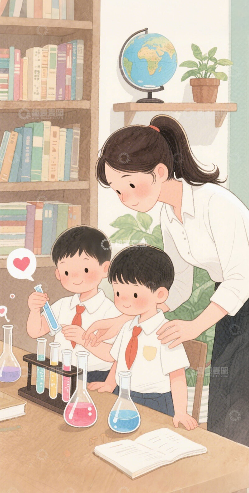 高清大图下载【趣麦麦图】卡通手绘水彩老师学生教师节海报