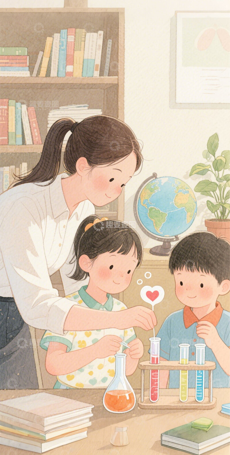 高清大图下载【趣麦麦图】卡通手绘水彩老师学生教师节海报