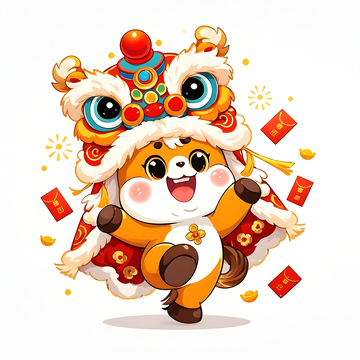 马年舞狮卡通马卡通插画