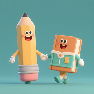 可爱萌卡通文具铅笔和书本