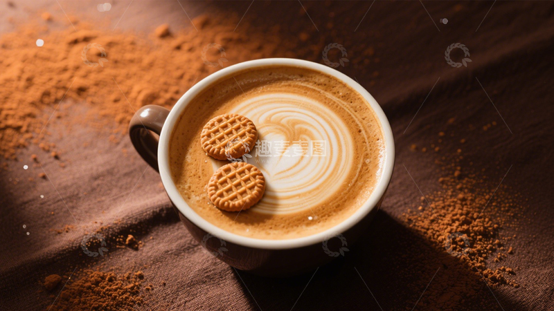 高清大图下载【趣麦麦图】拉花咖啡配饼干惬意时光4