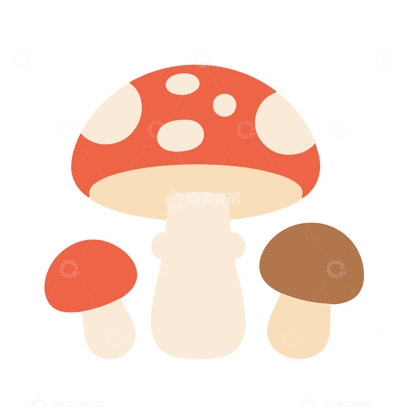 源文件下载【趣麦麦图】彩色蘑菇卡通插画