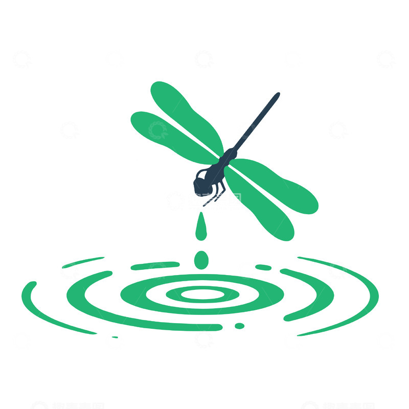 源文件下载【趣麦麦图】绿色蜻蜓水滴插画