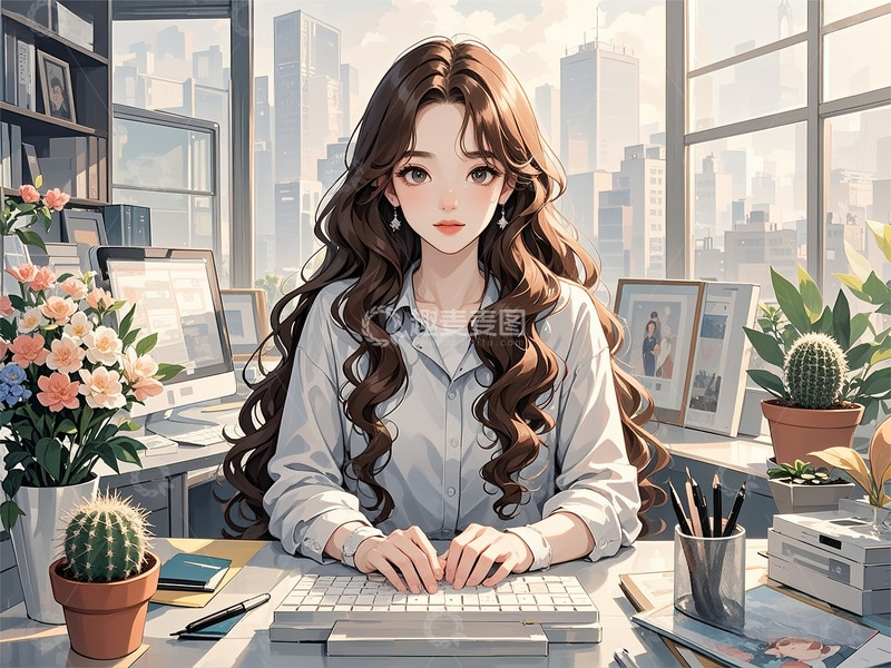 高清大图下载【趣麦麦图】白领工作场景办公室美女手机电脑桌面壁纸5