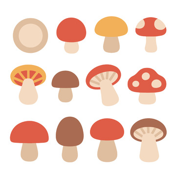 彩色蘑菇卡通图标集