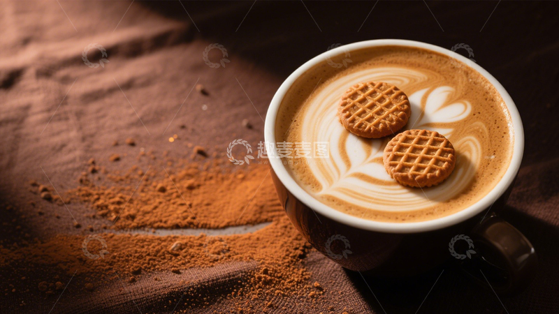 高清大图下载【趣麦麦图】拉花咖啡配饼干惬意时光3