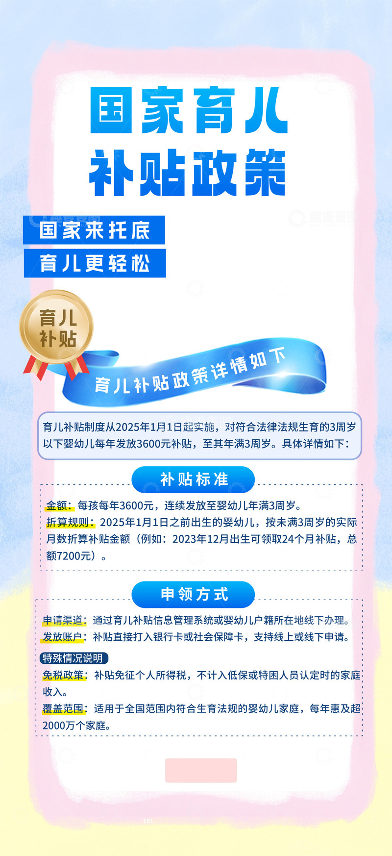 国家育儿补贴方案宣传海报