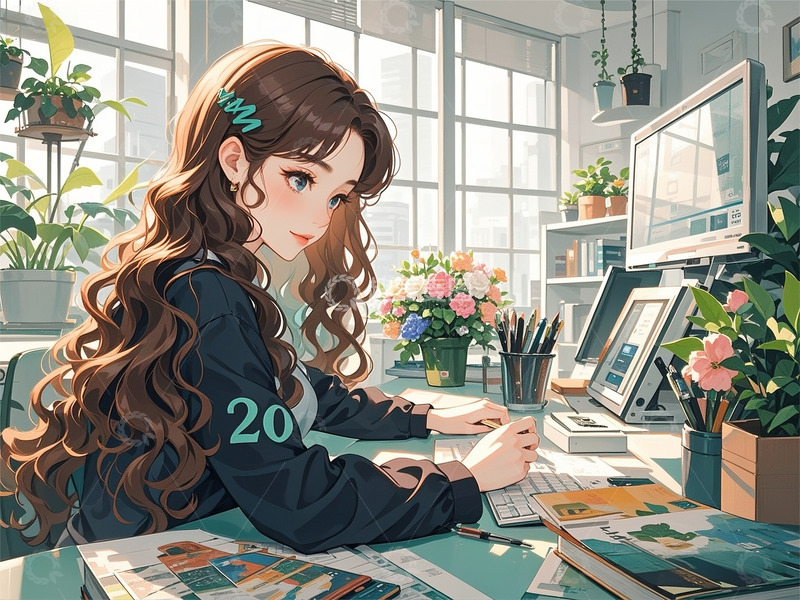 高清大图下载【趣麦麦图】白领工作场景办公室美女手机电脑桌面壁纸4