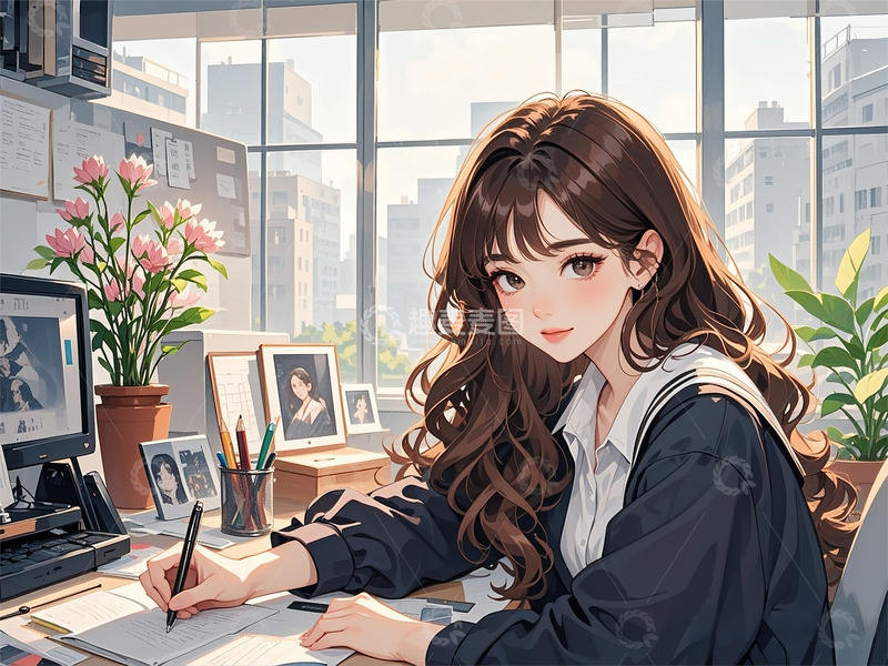 高清大图下载【趣麦麦图】白领工作场景办公室美女手机电脑桌面壁纸2