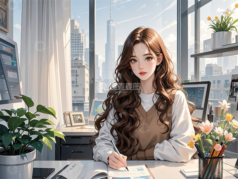 高清大图下载【趣麦麦图】白领工作场景办公室美女手机电脑桌面壁纸3