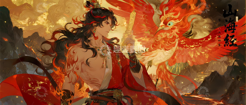 山海经国潮插画之毕方-火德神官