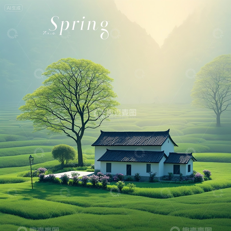 高清大图下载【趣麦麦图】蓝天白云草地森林房屋摄影图03