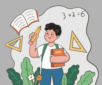 新学期迎新学校上学插画