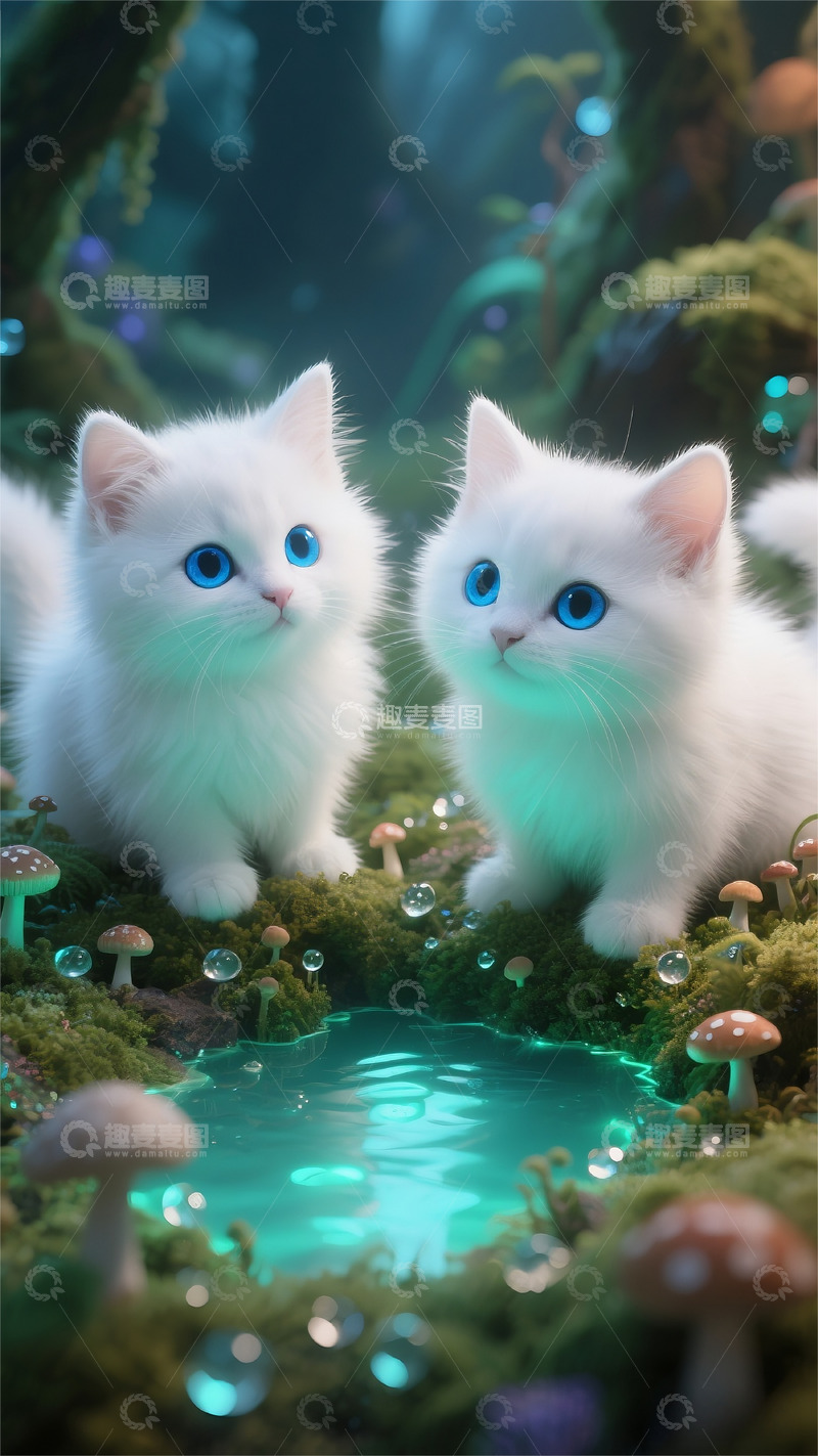 高清大图下载【趣麦麦图】白猫黑猫猫咪布偶宠物可爱卡通高清壁纸4