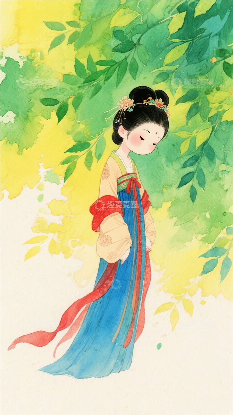 高清大图下载【趣麦麦图】女孩浪漫唯美古风插画素材3