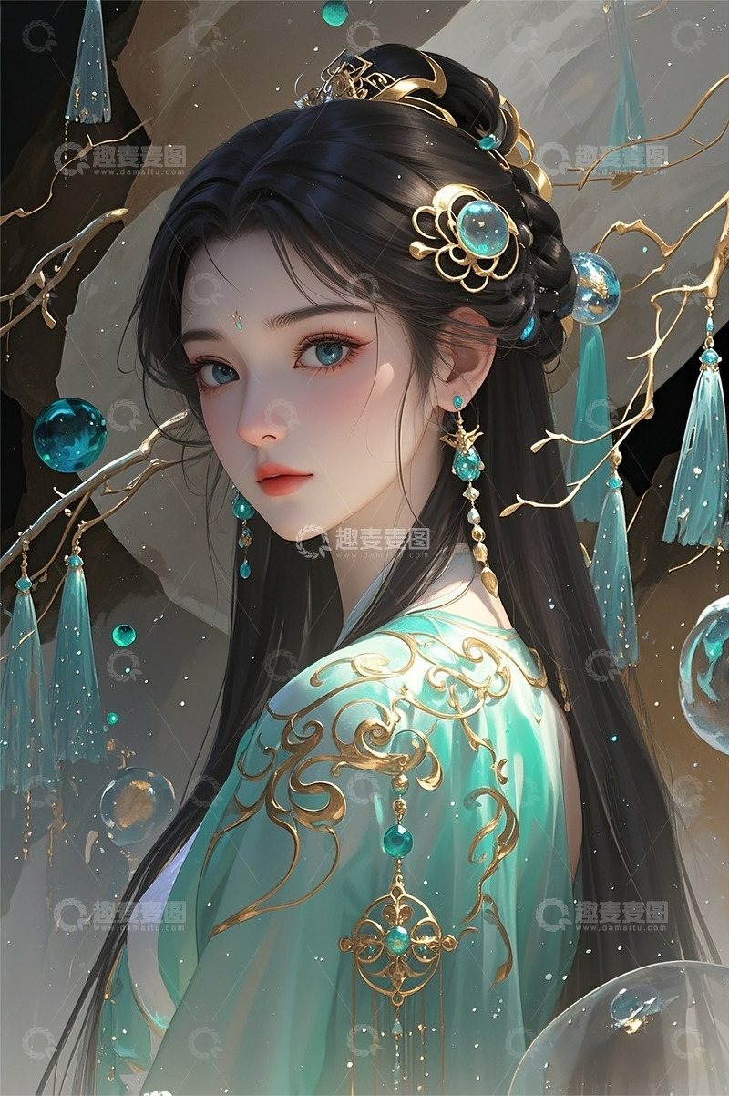 高清大图下载【趣麦麦图】女孩浪漫唯美古风厚涂手绘插画7