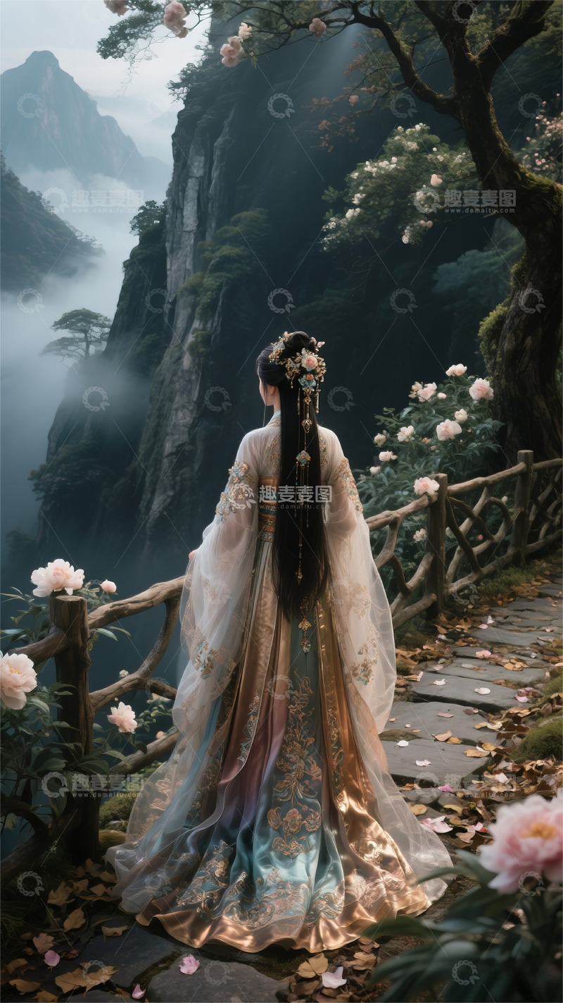 高清大图下载【趣麦麦图】女孩浪漫唯美古风厚涂手绘插画4