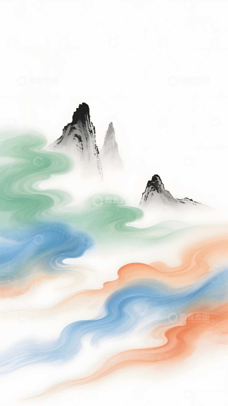 高清大图下载【趣麦麦图】中式绿色水墨插画7