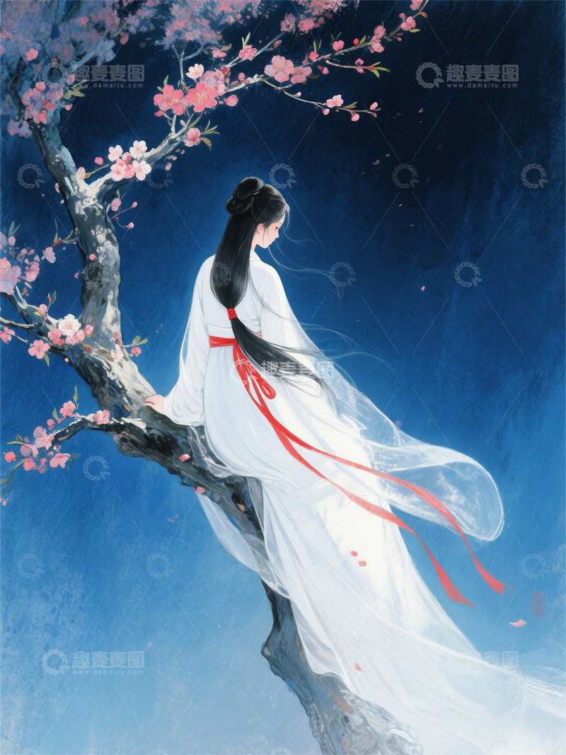 高清大图下载【趣麦麦图】女孩浪漫唯美古风插画素材4