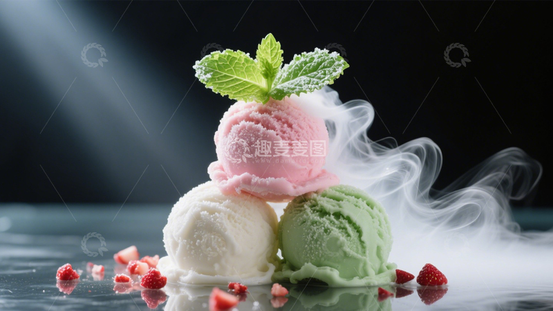 高清大图下载【趣麦麦图】干冰缭绕的彩色冰淇淋3