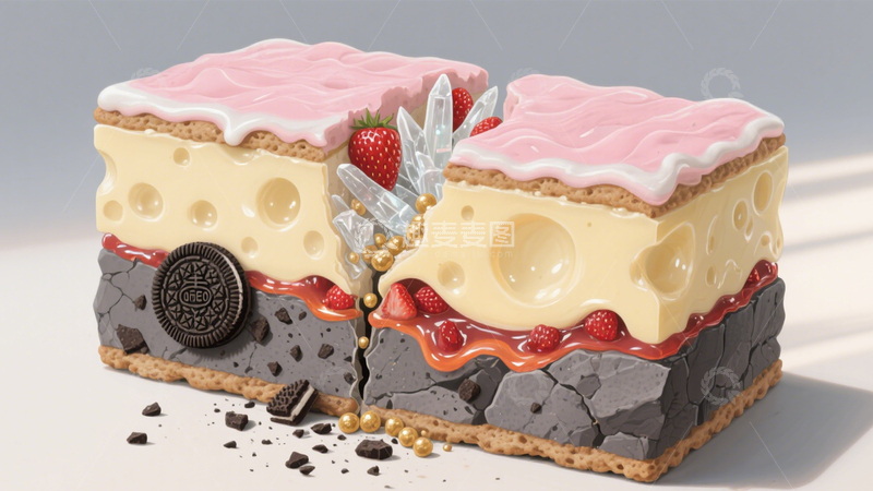 高清大图下载【趣麦麦图】粉色淋面草莓奥利奥芝士蛋糕2