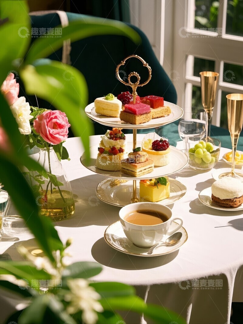 高清大图下载【趣麦麦图】精致下午茶点心与咖啡