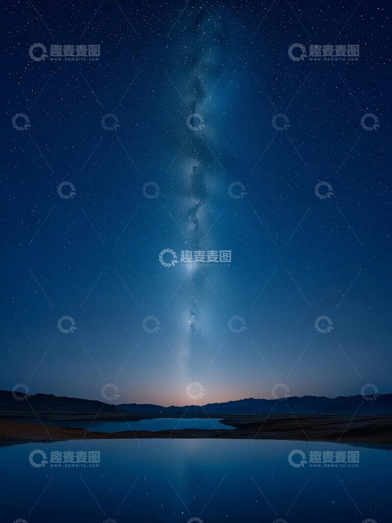 高清大图下载【趣麦麦图】银河横跨夜空湖面倒映星辰