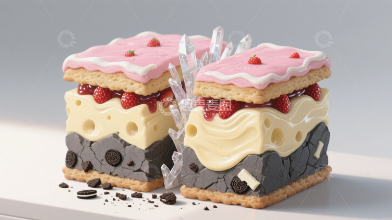 高清大图下载【趣麦麦图】粉色淋面草莓奥利奥芝士蛋糕1