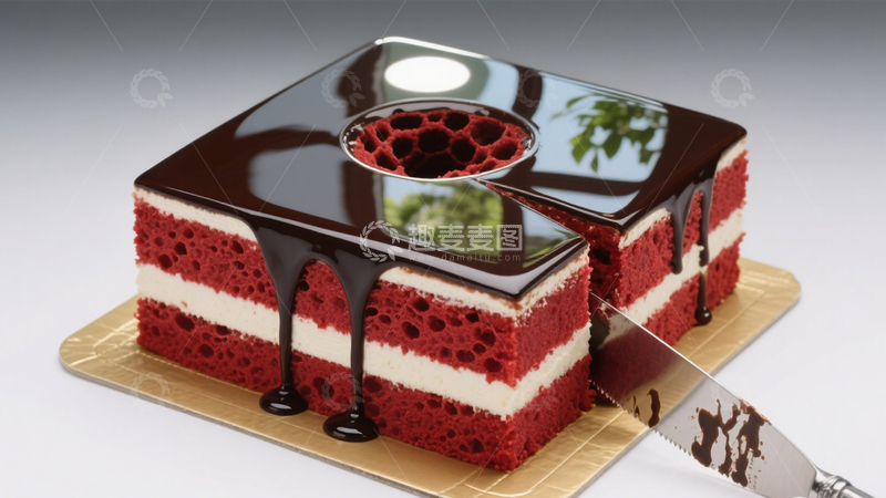 高清大图下载【趣麦麦图】巧克力淋面红丝绒蜂巢蛋糕4