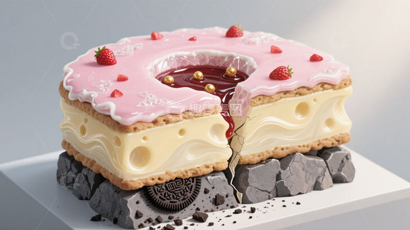 高清大图下载【趣麦麦图】粉色淋面草莓奥利奥芝士蛋糕3