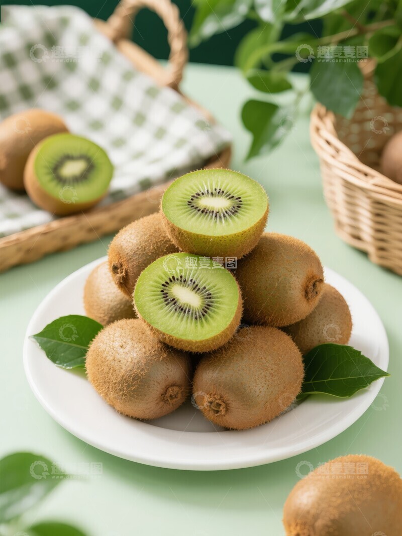 高清大图下载【趣麦麦图】新鲜猕猴桃切开与整果摆盘