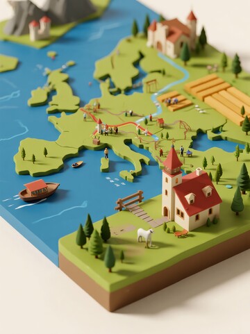 立体地图上的欧洲乡村景观