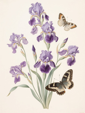 鸢尾花卉蝴蝶插画4