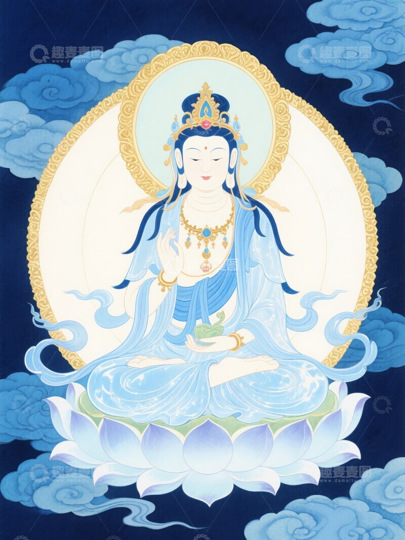 高清大图下载【趣麦麦图】莲花座上的菩萨画像