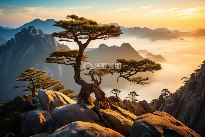 高清大图下载【趣麦麦图】黄山上生长的松树