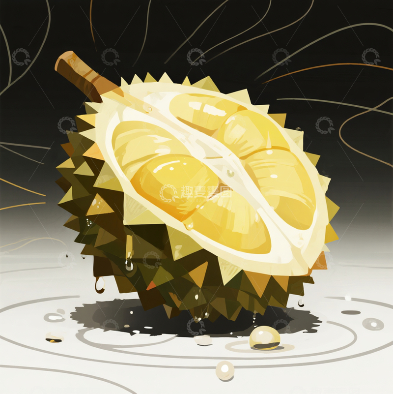 高清大图下载【趣麦麦图】榴莲果实手绘卡通1