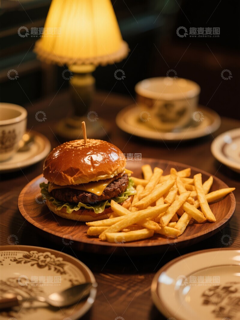 高清大图下载【趣麦麦图】汉堡配薯条餐厅摄影