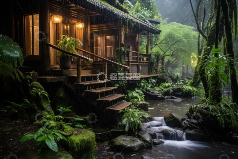 高清大图下载【趣麦麦图】乡村里的小木屋建筑