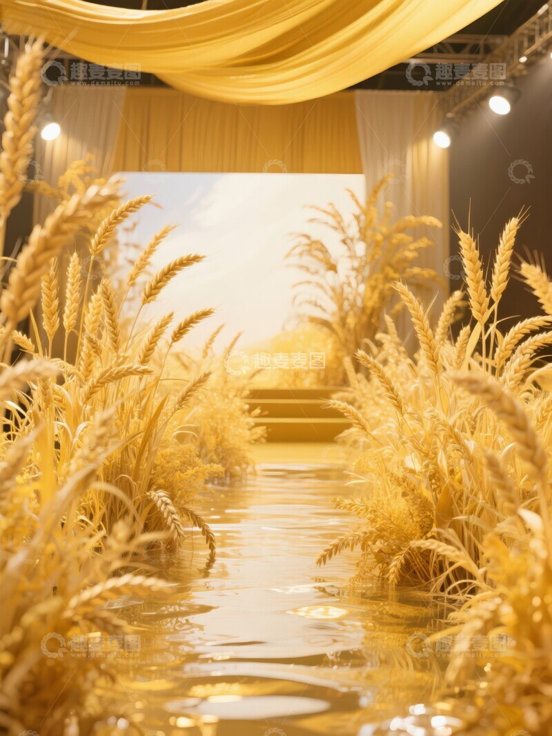 高清大图下载【趣麦麦图】婚礼金色麦穗装饰的室内场景