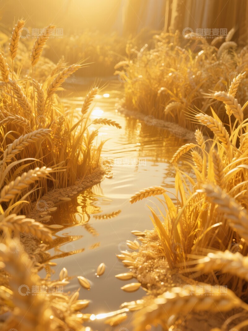 高清大图下载【趣麦麦图】金色麦穗装饰室内场景