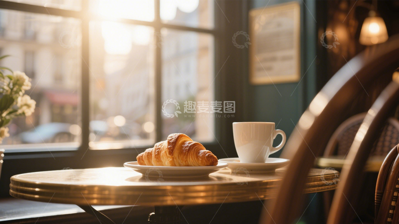 高清大图下载【趣麦麦图】法式咖啡馆里的可颂与咖啡4