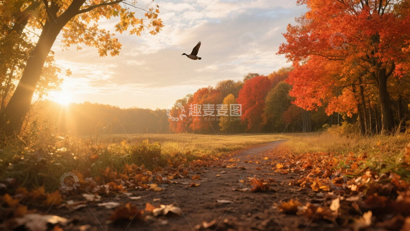 高清大图下载【趣麦麦图】秋天的落叶与阳光01