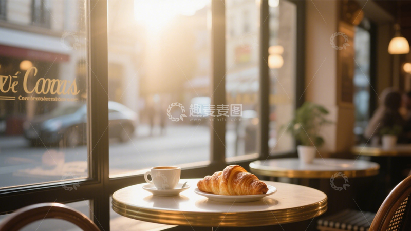 高清大图下载【趣麦麦图】法式咖啡馆里的可颂与咖啡2