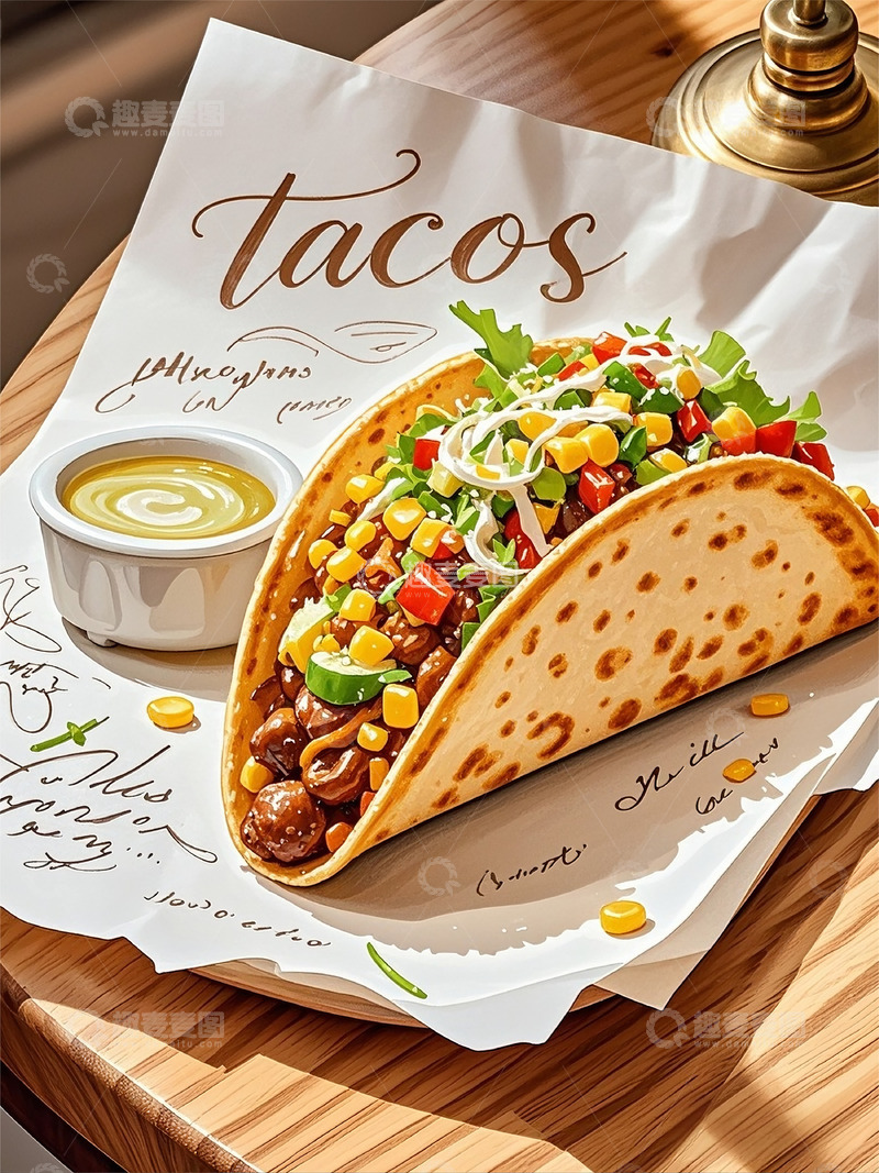 高清大图下载【趣麦麦图】塔可手绘食物快餐西餐小吃汉堡2