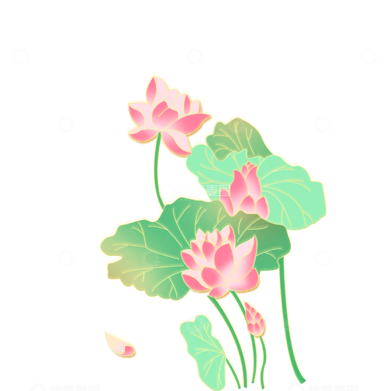 源文件下载【趣麦麦图】国潮风夏天处暑节气荷花荷叶花瓣