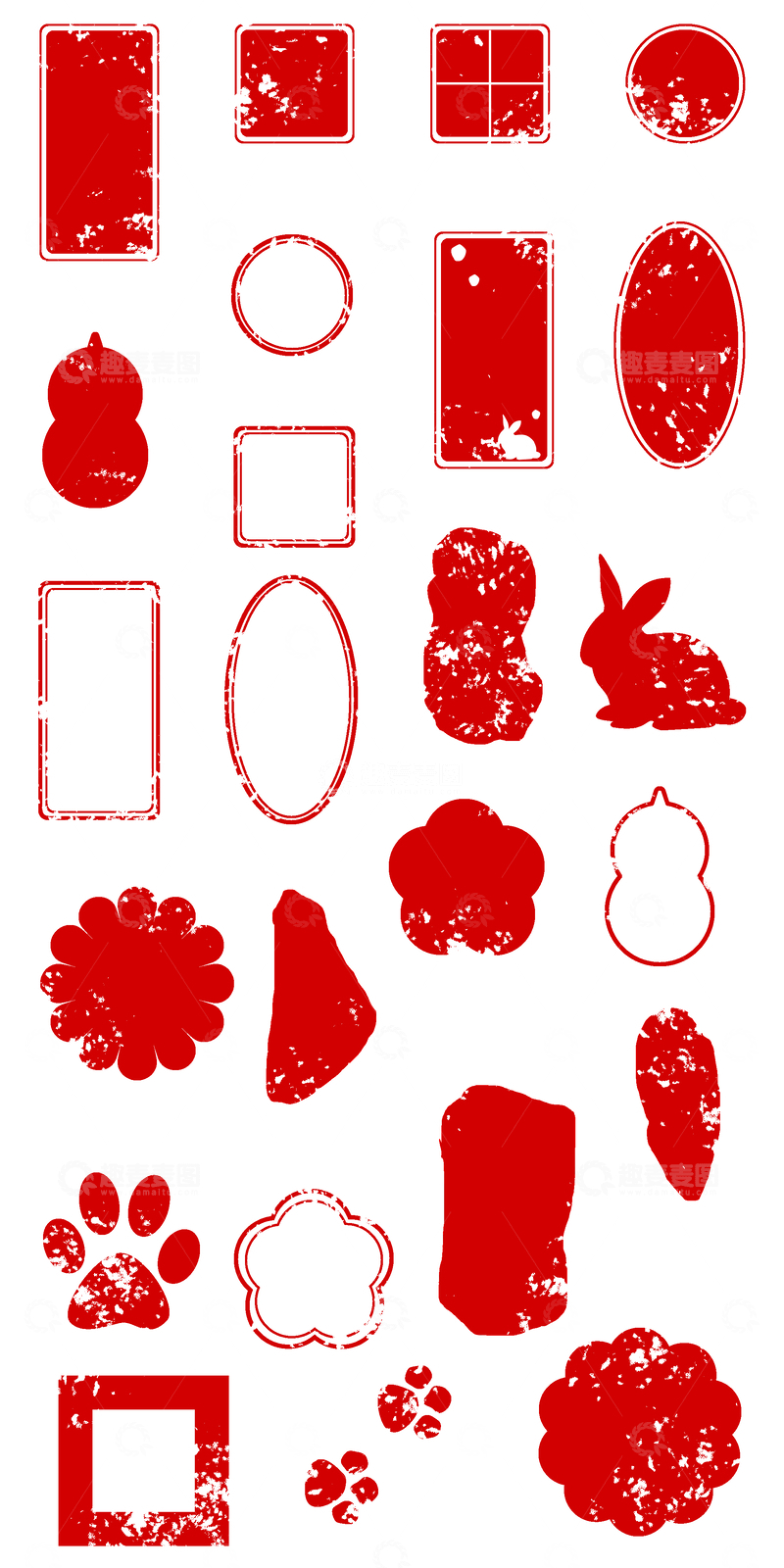 源文件下载【趣麦麦图】中国风空白印章方形圆形玉兔猫爪不规则