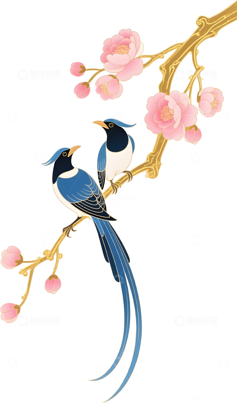高清大图下载【趣麦麦图】喜鹊花卉中式免扣元素