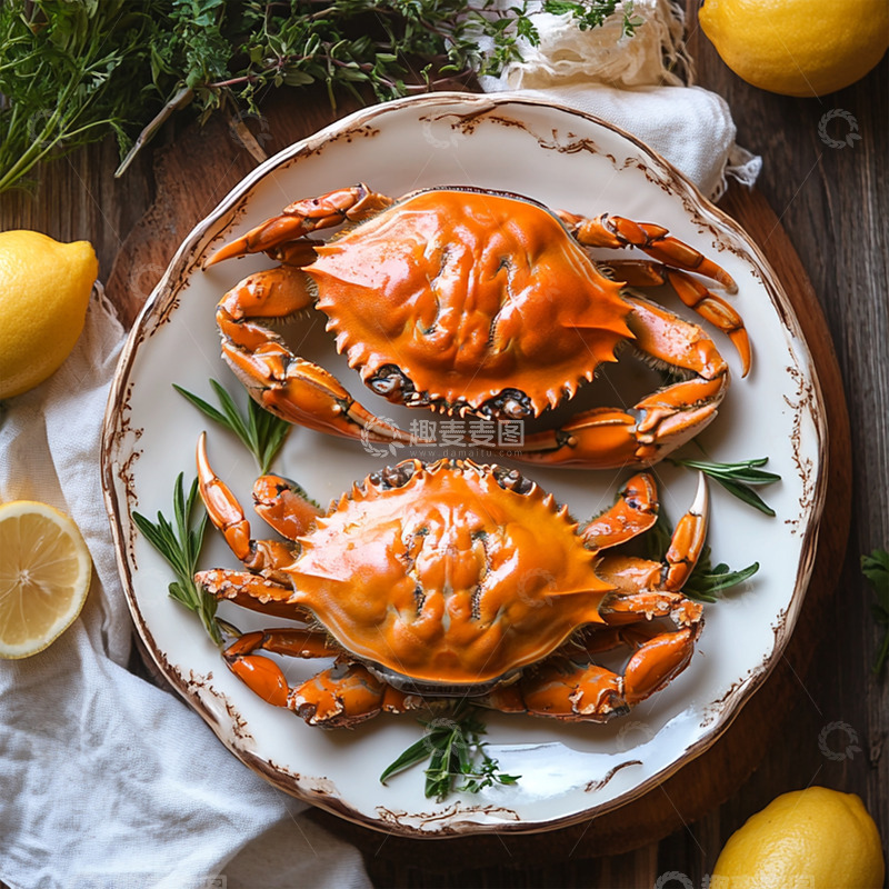 高清大图下载【趣麦麦图】两只美味大闸蟹